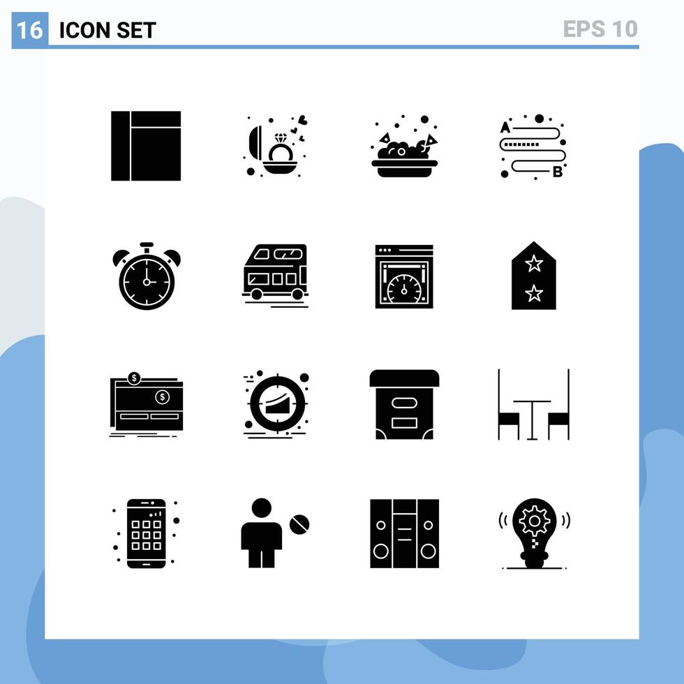 16 universel solide glyphes ensemble pour la toile et mobile applications entraîneur temps Nachos éducation alarme modifiable vecteur conception éléments