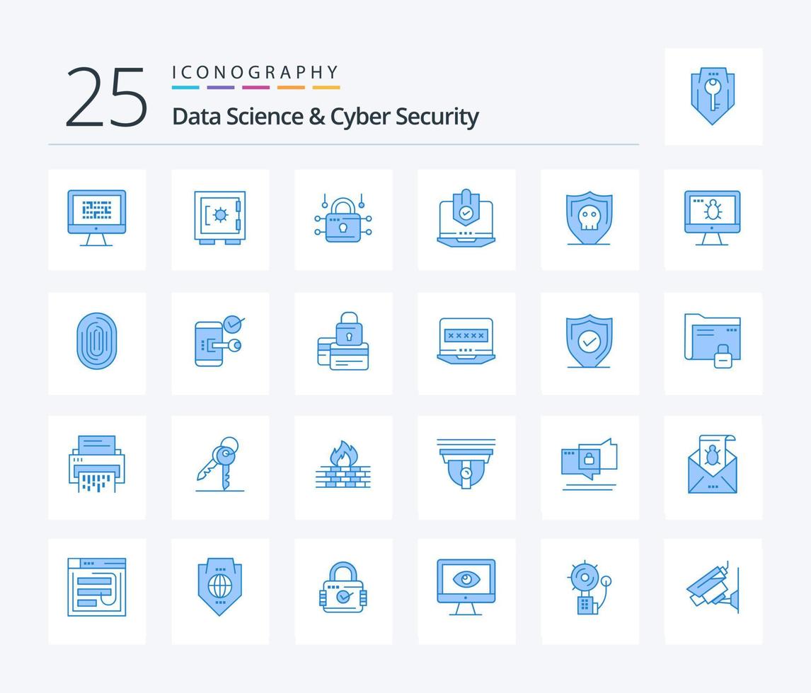 Les données science et cyber Sécurité 25 bleu Couleur icône pack comprenant portable. ordinateur. sécurité. antivirus. Sécurité vecteur