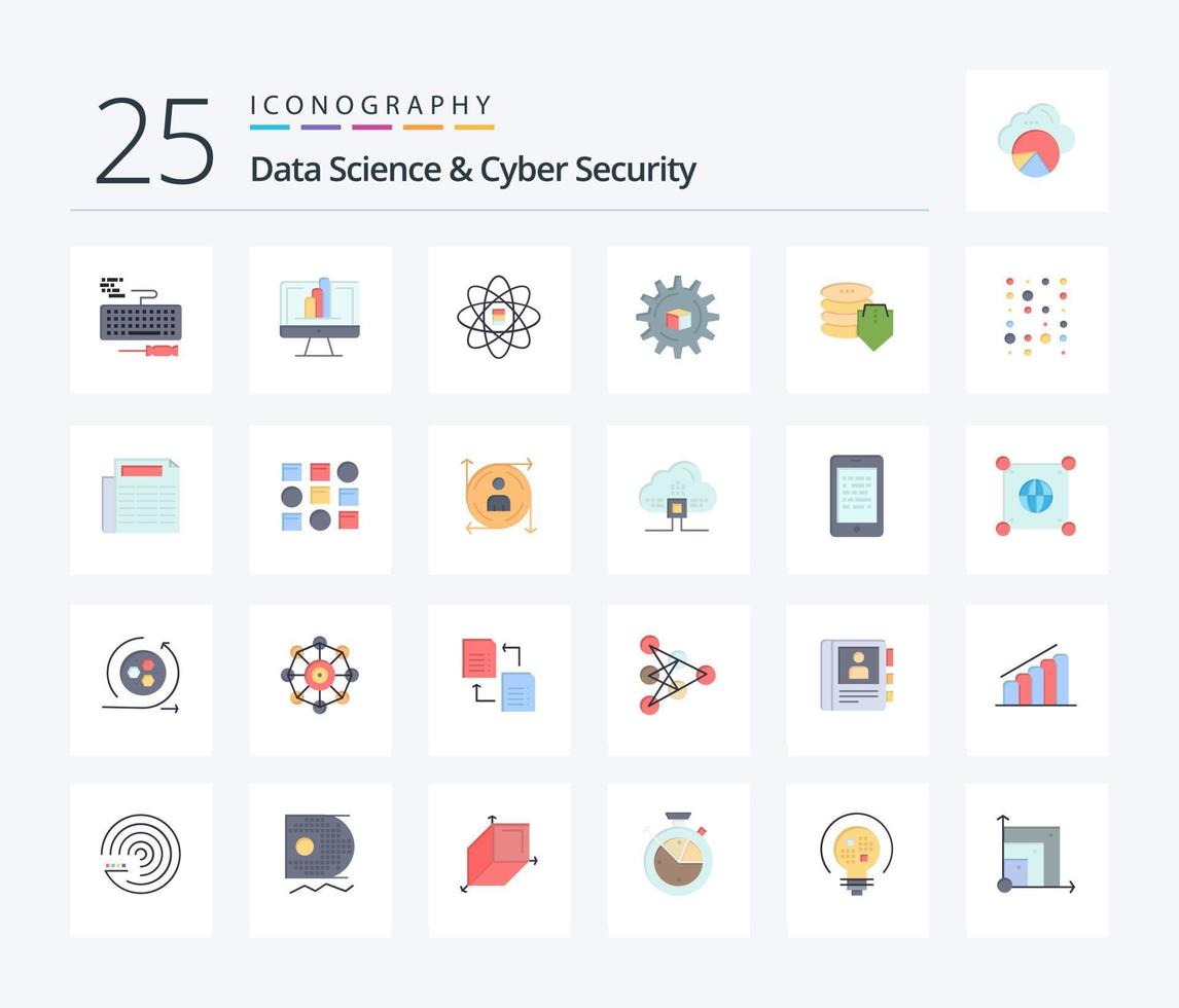 Les données science et cyber Sécurité 25 plat Couleur icône pack comprenant dollar. depuis. données. sluction. toumé vecteur