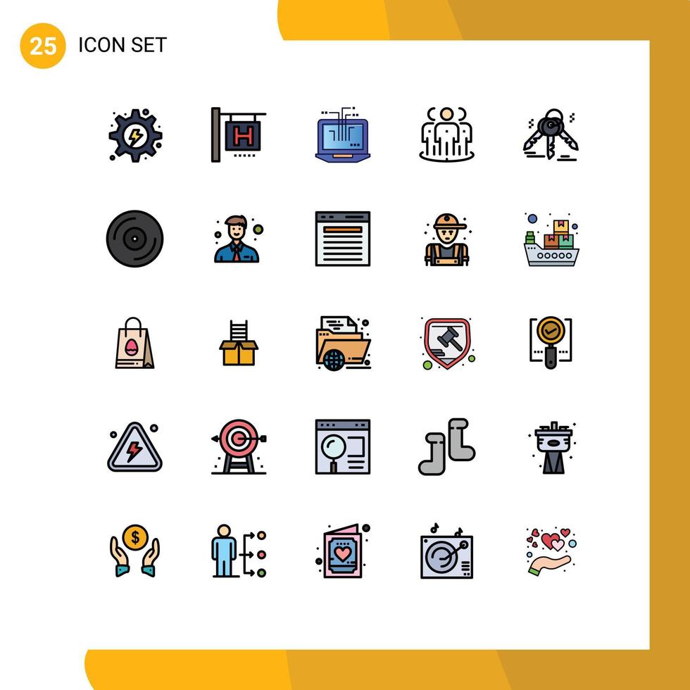 mobile interface rempli ligne plat Couleur ensemble de 25 pictogrammes de maison groupe ordinateur concentrer La publicité modifiable vecteur conception éléments