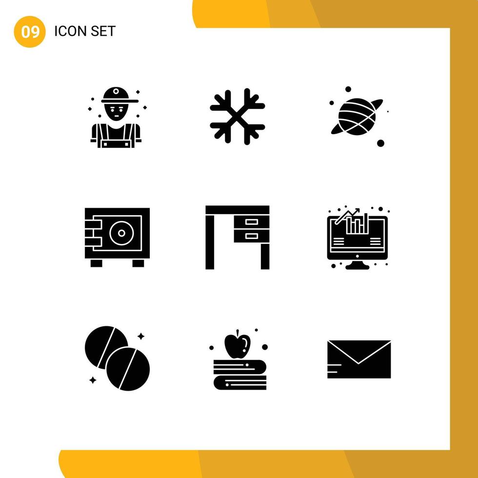 modifiable vecteur ligne pack de 9 Facile solide glyphes de bureau casier Canada sûr dépôt modifiable vecteur conception éléments