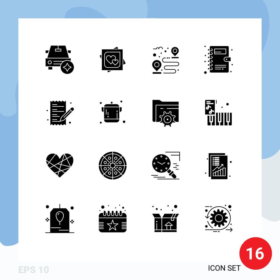 groupe de 16 solide glyphes panneaux et symboles pour liste téléphone livre proposition Contacts chemin modifiable vecteur conception éléments