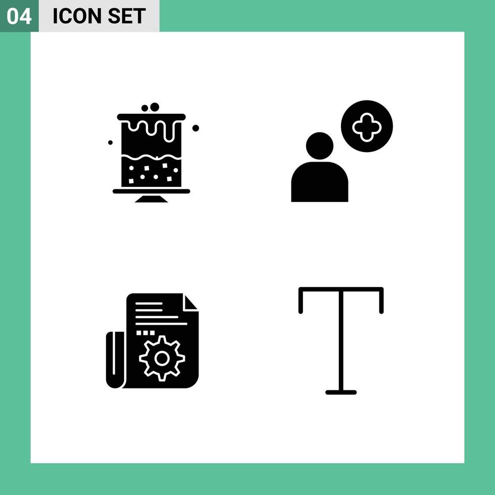 ensemble de 4 moderne ui Icônes symboles panneaux pour anniversaire outils ajouter document Police de caractère modifiable vecteur conception éléments