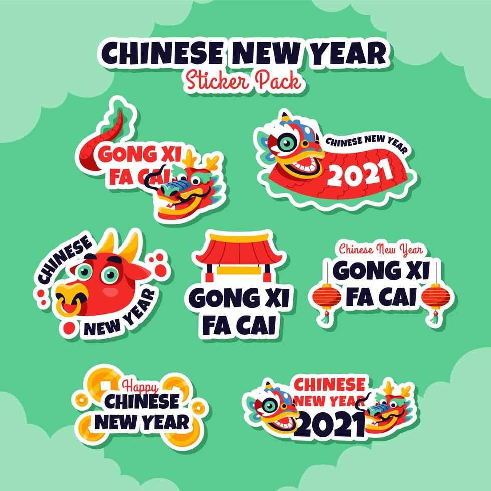 pack d'autocollants du nouvel an chinois vecteur
