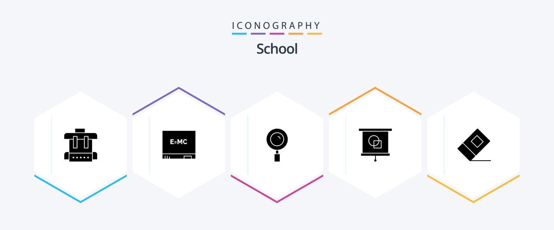 école 25 glyphe icône pack comprenant . gomme. grossissant. éducation. projecteur vecteur