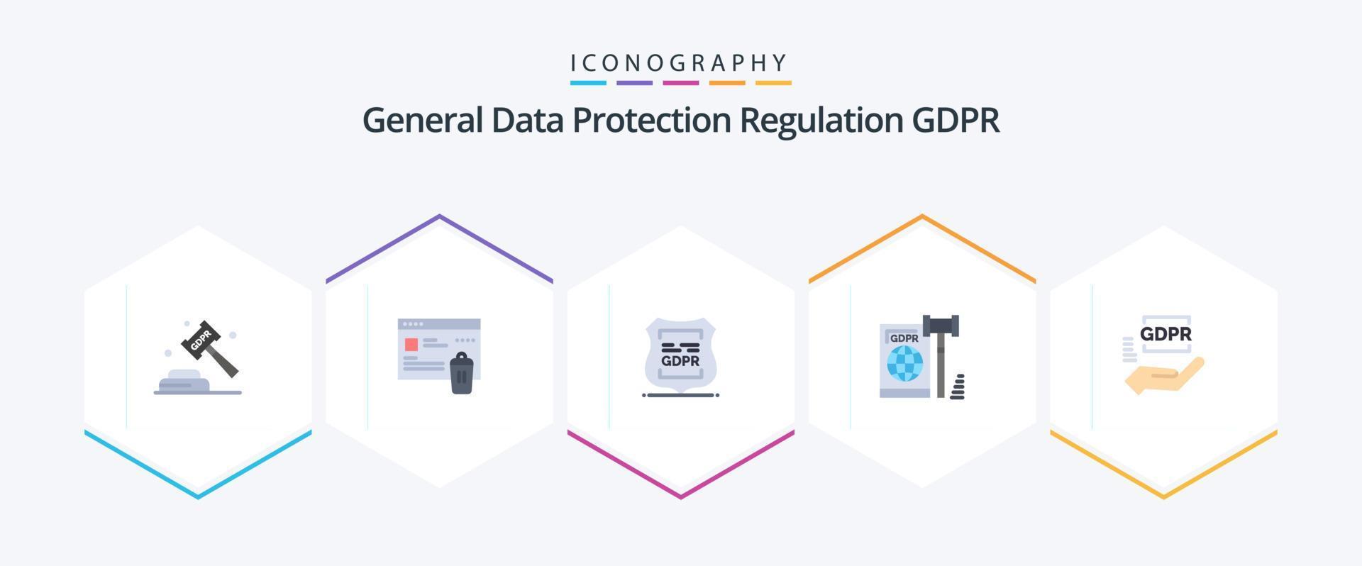 GDPR 25 plat icône pack comprenant loi. UE. sécurité. entreprise. intimité vecteur