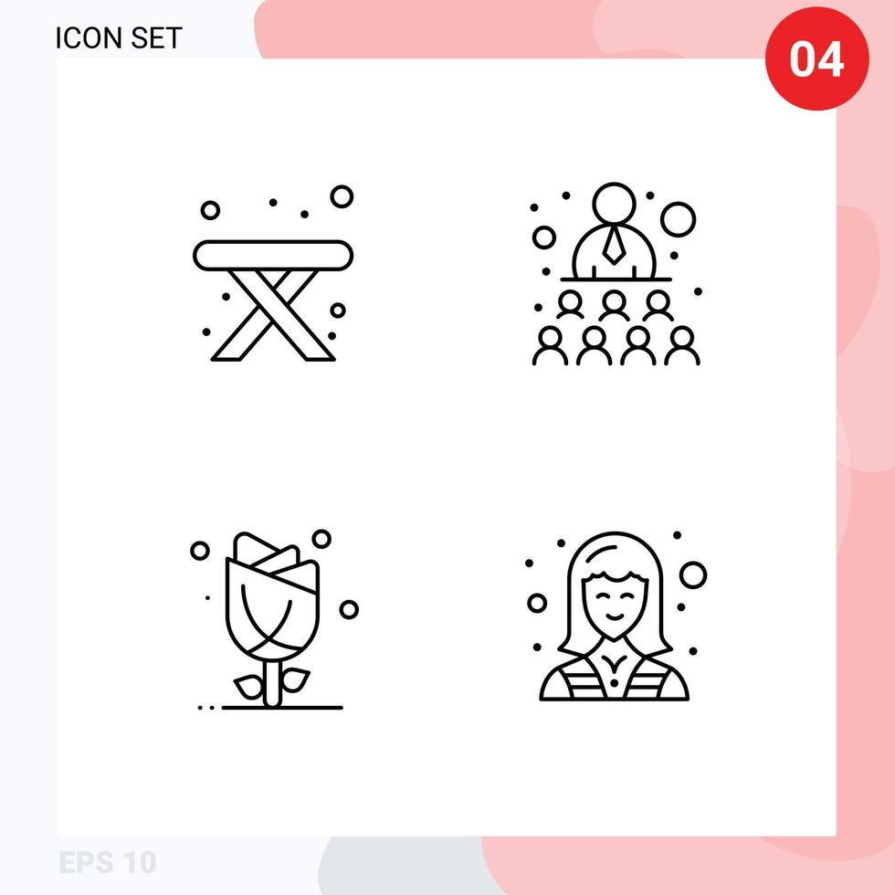 mobile interface ligne ensemble de 4 pictogrammes de camping fleur bâtiment travail Rose modifiable vecteur conception éléments