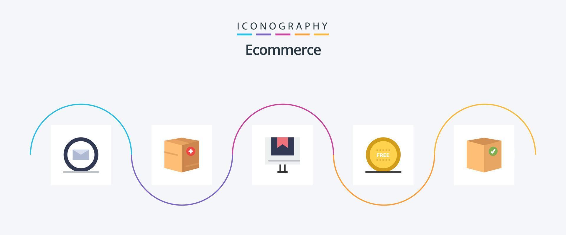 commerce électronique plat 5 icône pack comprenant magasin. gratuit. boîte. commerce électronique. en ligne vecteur
