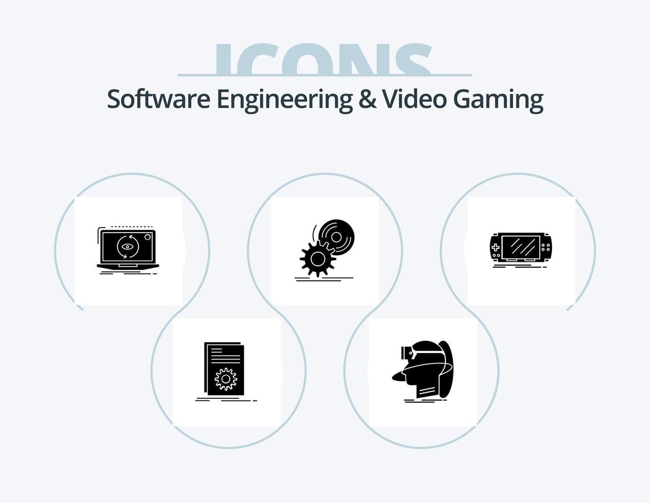 Logiciel ingénierie et vidéo jeu glyphe icône pack 5 icône conception. disque. mise à jour. utilisateur. logiciel. application vecteur