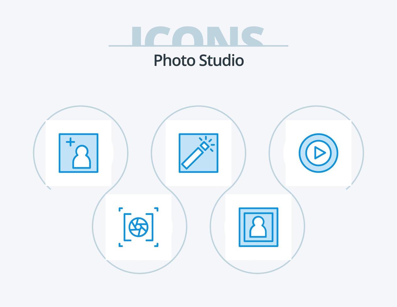 photo studio bleu icône pack 5 icône conception. vidéo. studio. caméra. retoucher. photographe vecteur