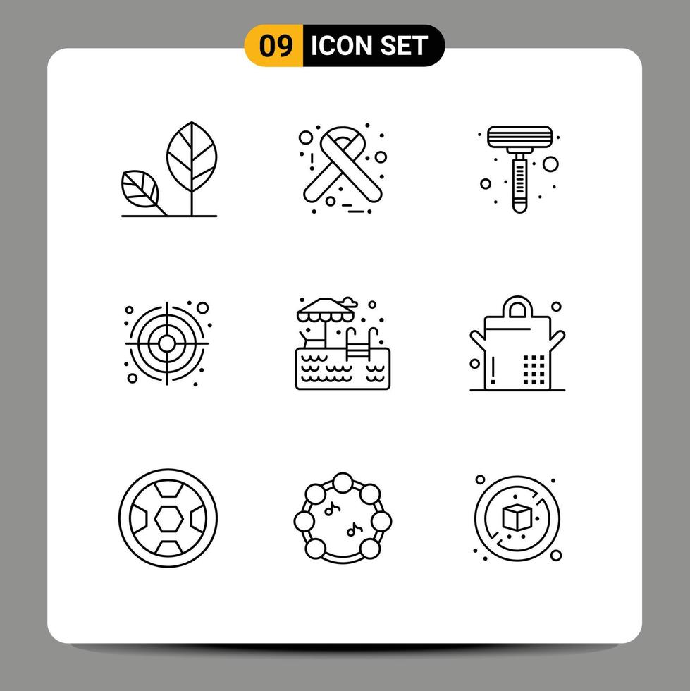 mobile interface contour ensemble de 9 pictogrammes de nager l'eau ruban cible taureaux œil modifiable vecteur conception éléments
