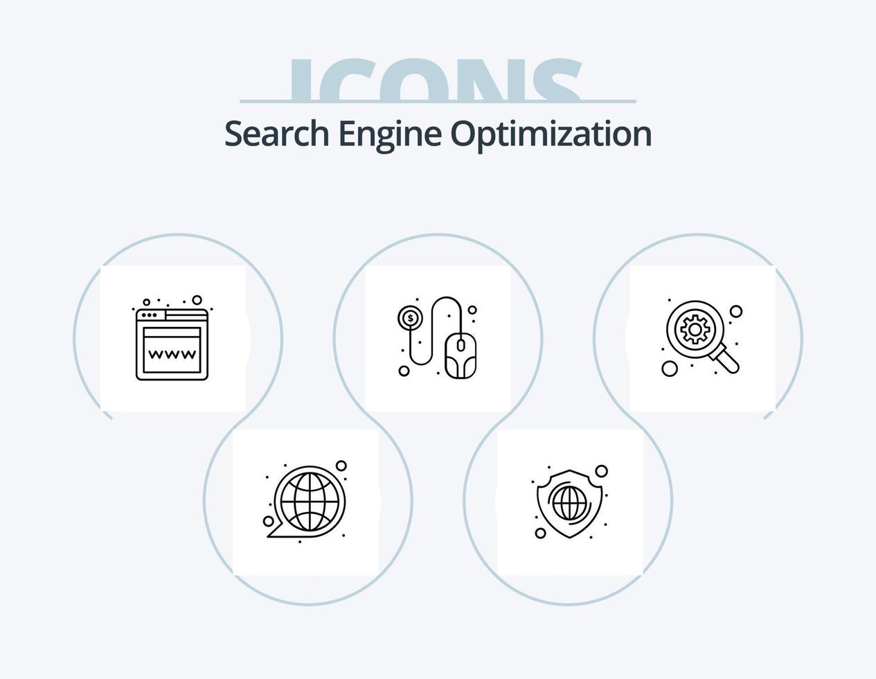 seo ligne icône pack 5 icône conception. page. base de données. mondial. portefeuille. bref vecteur