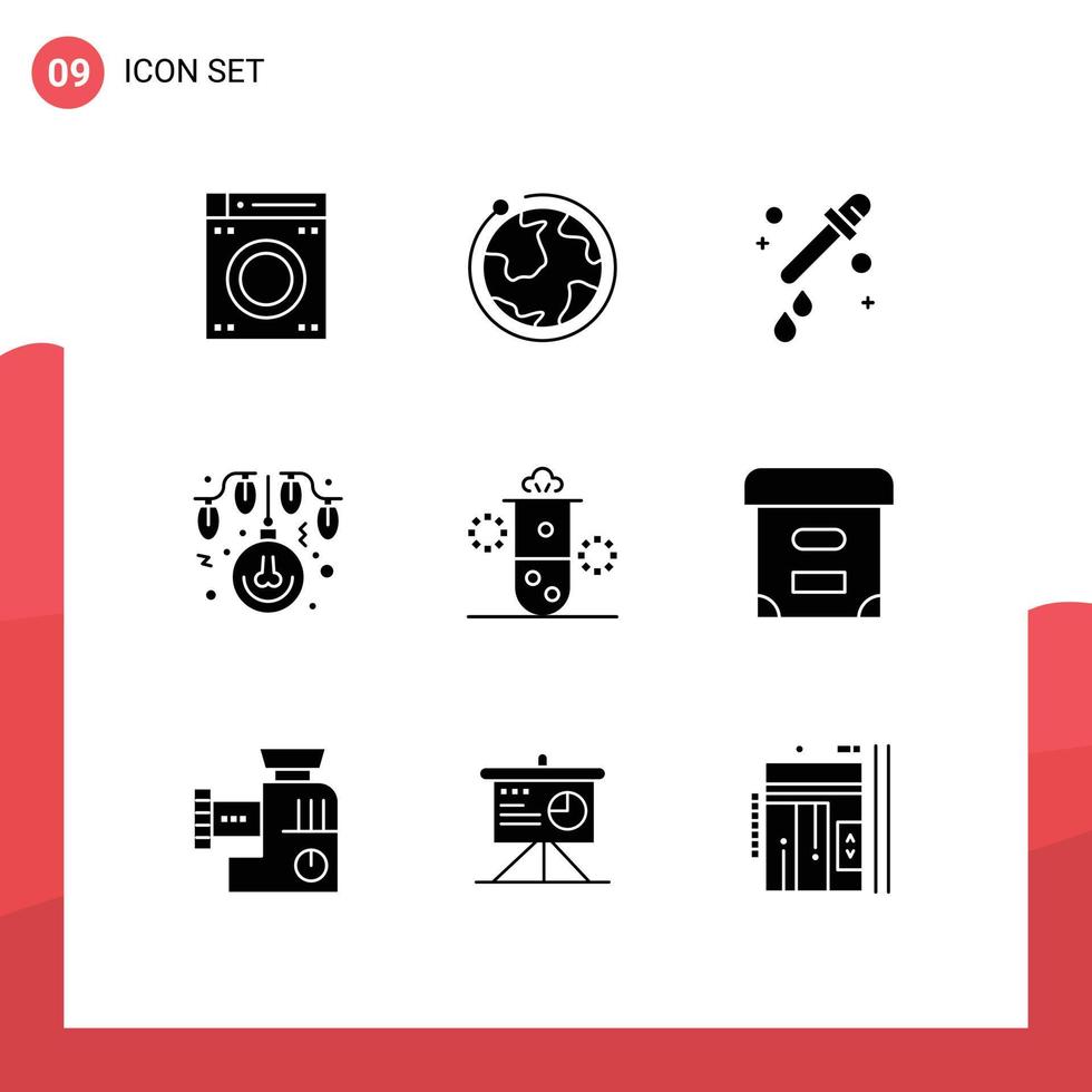 universel icône symboles groupe de 9 moderne solide glyphes de science radiation pipette nucléaire radiation décoration modifiable vecteur conception éléments