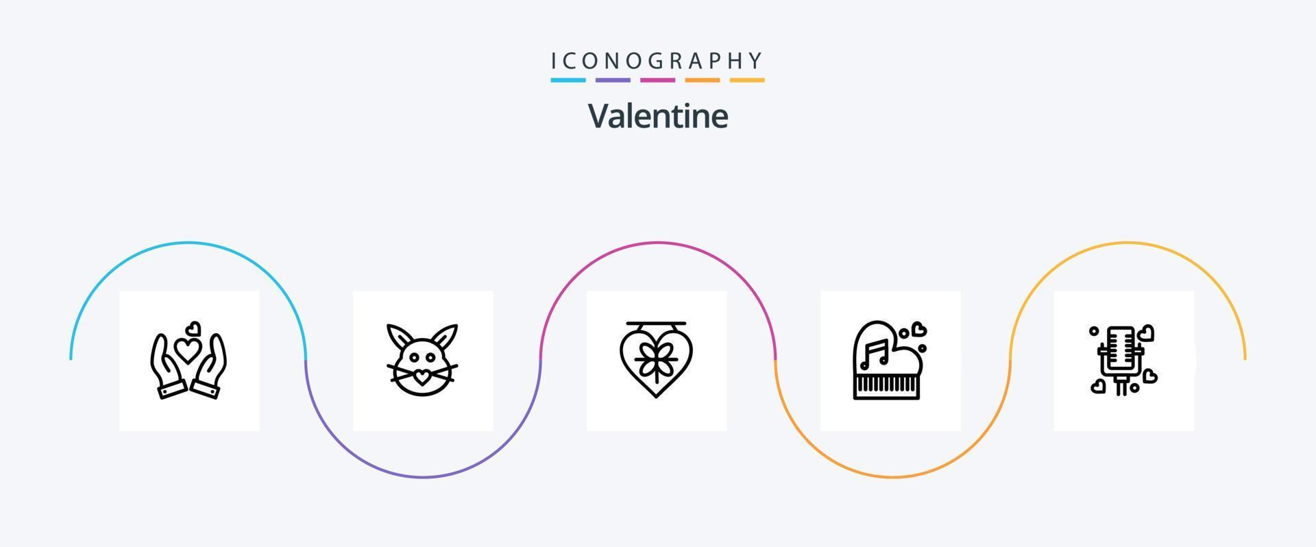Valentin ligne 5 icône pack comprenant planche. journée. lapin. valentines. Pâques vecteur
