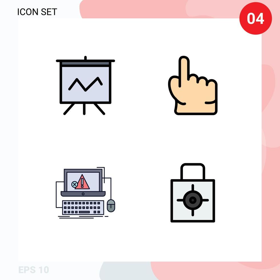 ensemble de 4 commercial ligne remplie plat couleurs pack pour analytique Erreur doigt toucher système modifiable vecteur conception éléments