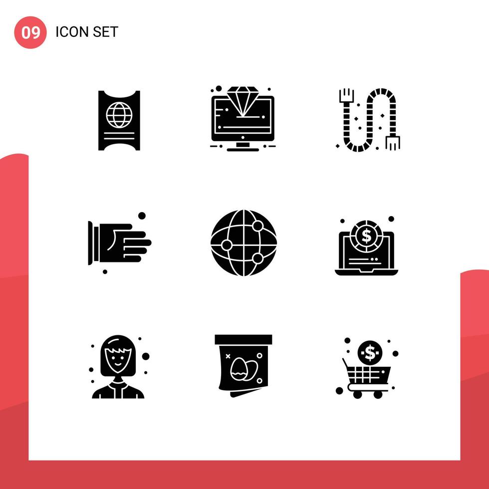 groupe de 9 solide glyphes panneaux et symboles pour monde accord seo poignée de main tuyau modifiable vecteur conception éléments