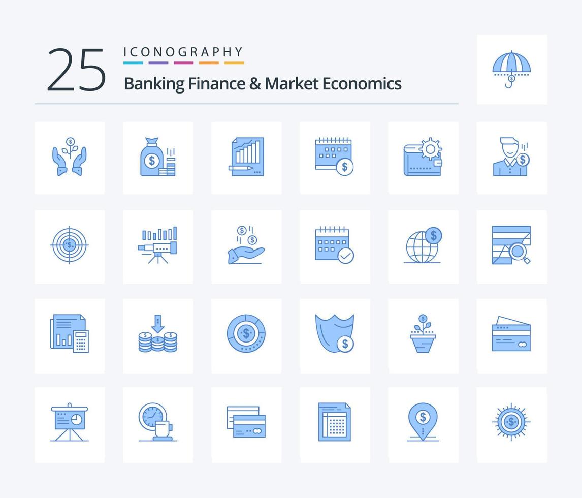 bancaire la finance et marché économie 25 bleu Couleur icône pack comprenant entreprise. analyse. sac. statistiques. des économies vecteur