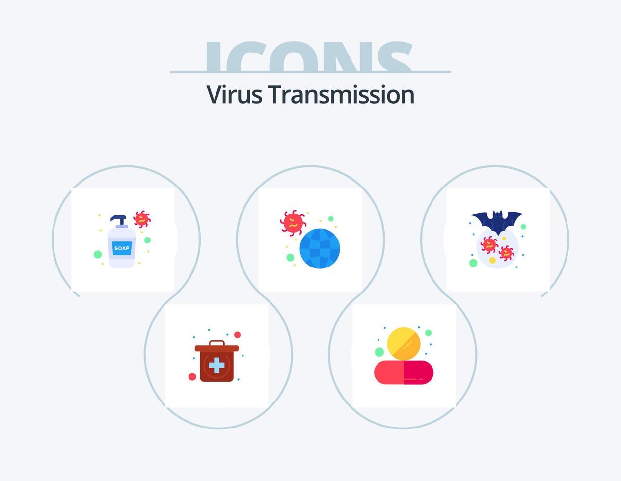 virus transmission plat icône pack 5 icône conception. transporteur. pandémie. bouteille. infection. maladie vecteur