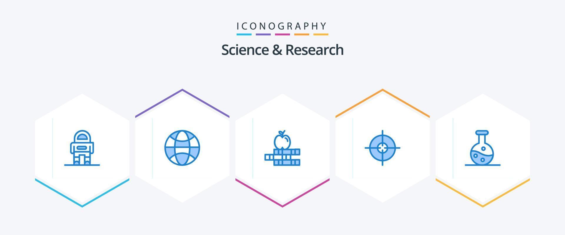 science 25 bleu icône pack comprenant . science. livres. expérience. cible vecteur