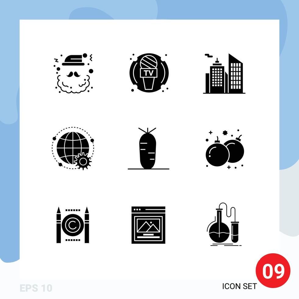 9 universel solide glyphes ensemble pour la toile et mobile applications carotte globe nouvelles monde connecté modifiable vecteur conception éléments