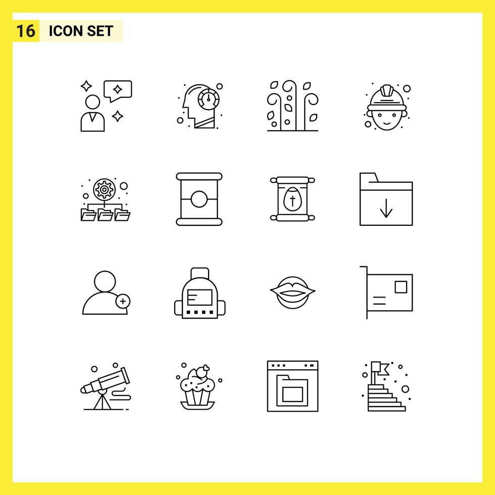 mobile interface contour ensemble de 16 pictogrammes de réseau base de données soufflant ouvrier la main d'oeuvre modifiable vecteur conception éléments