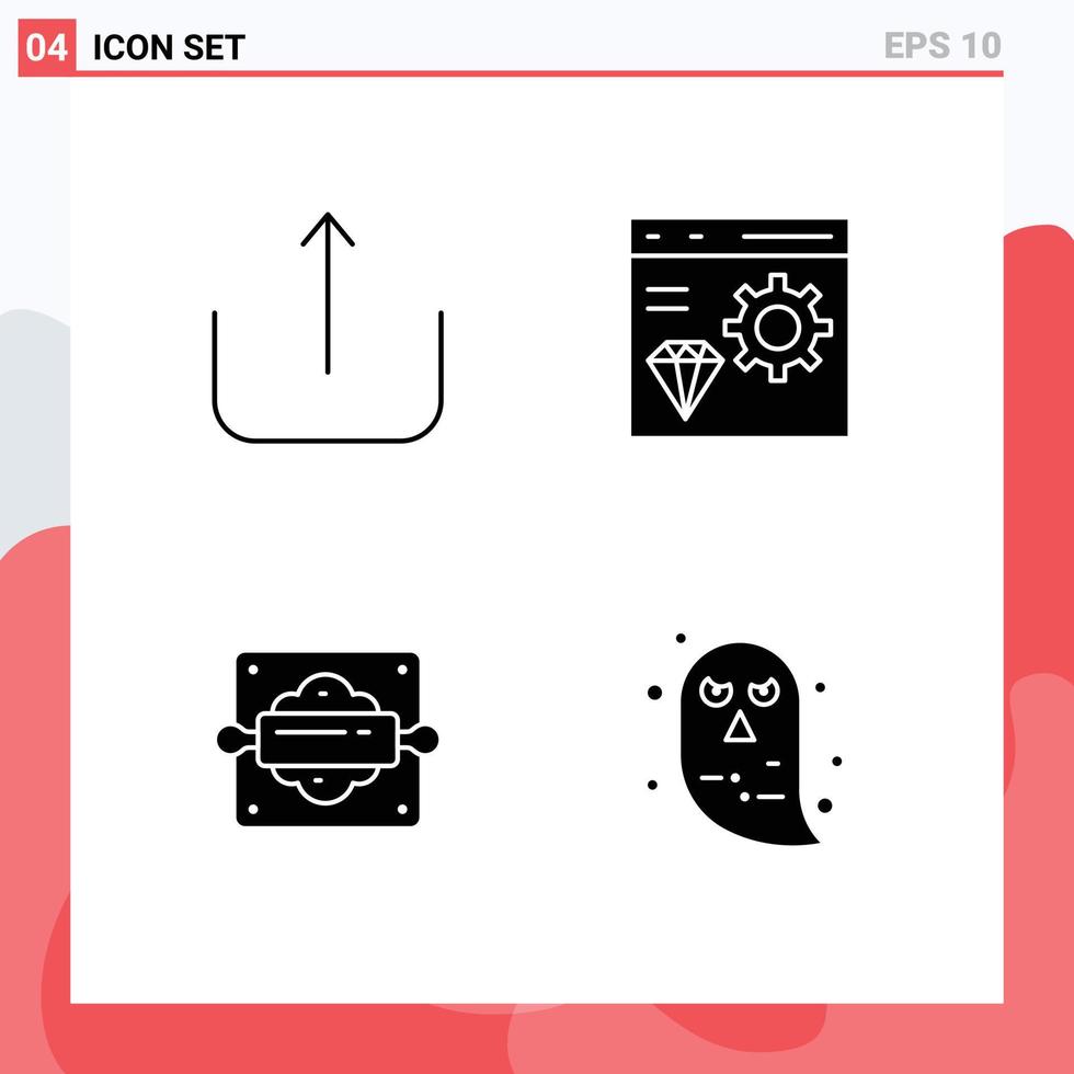 moderne ensemble de 4 solide glyphes pictogramme de multimédia cuisson app développer pain roulant épingle modifiable vecteur conception éléments