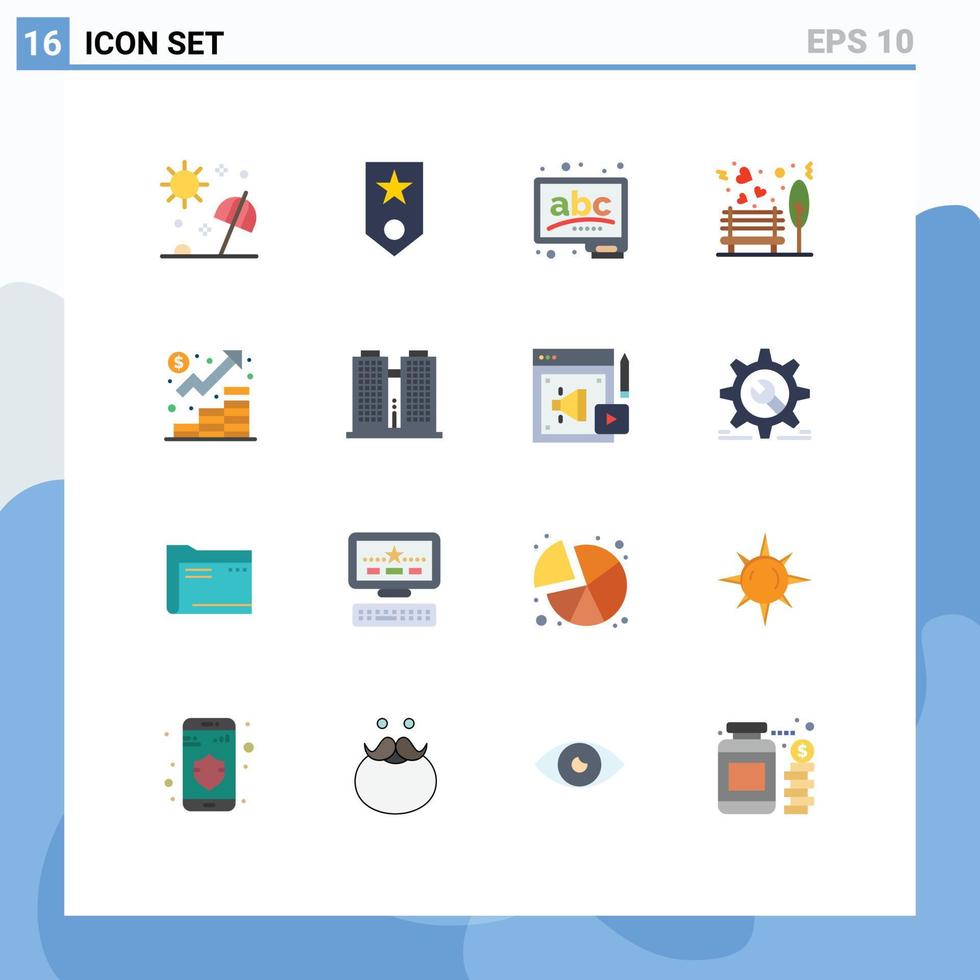 16 plat Couleur concept pour sites Internet mobile et applications parc l'amour rang banc craie modifiable pack de Créatif vecteur conception éléments