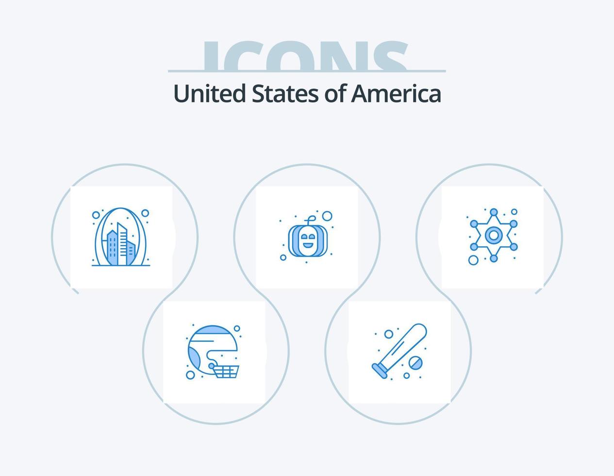 Etats-Unis bleu icône pack 5 icône conception. citrouille. Etats-Unis. chauve souris. repère. bâtiment vecteur