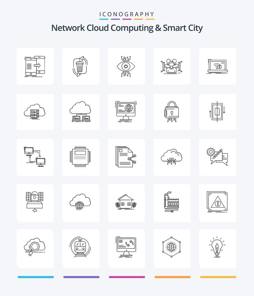 Créatif réseau nuage l'informatique et intelligent ville 25 contour icône pack tel comme corps. œil. gestion. vision. surveillance vecteur