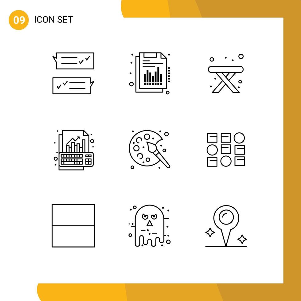 mobile interface contour ensemble de 9 pictogrammes de Couleur croissance rapport graphique une analyse modifiable vecteur conception éléments