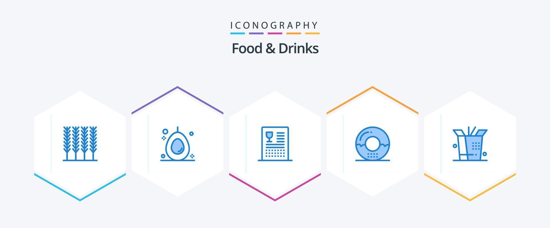 nourriture et les boissons 25 bleu icône pack comprenant wok. repas. boissons. aliments. Donut vecteur