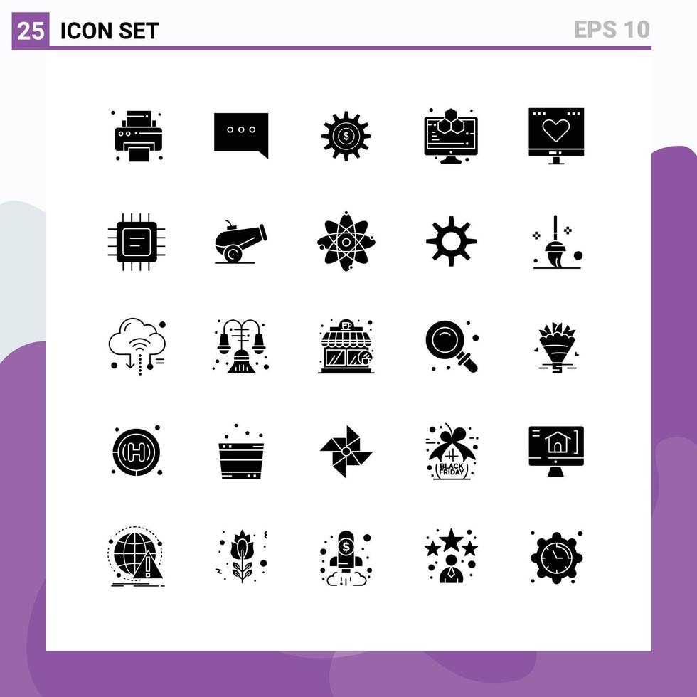 modifiable vecteur ligne pack de 25 Facile solide glyphes de l'amour la finance argent préféré ordinateur science modifiable vecteur conception éléments