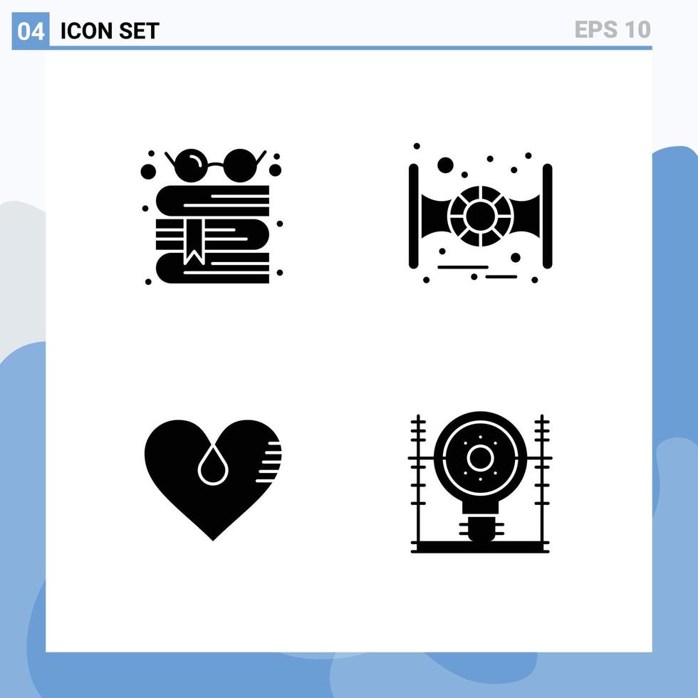 utilisateur interface pack de 4 de base solide glyphes de livre comme en train de lire étoile guerres cadeau modifiable vecteur conception éléments