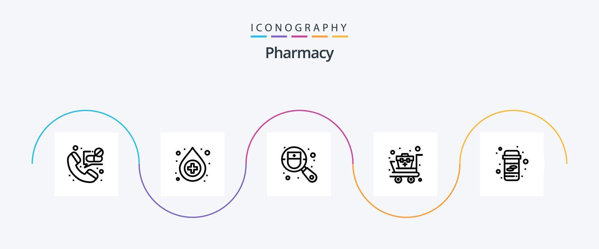 pharmacie ligne 5 icône pack comprenant pharmacie. calcium. médecin. fournitures. Chariot vecteur