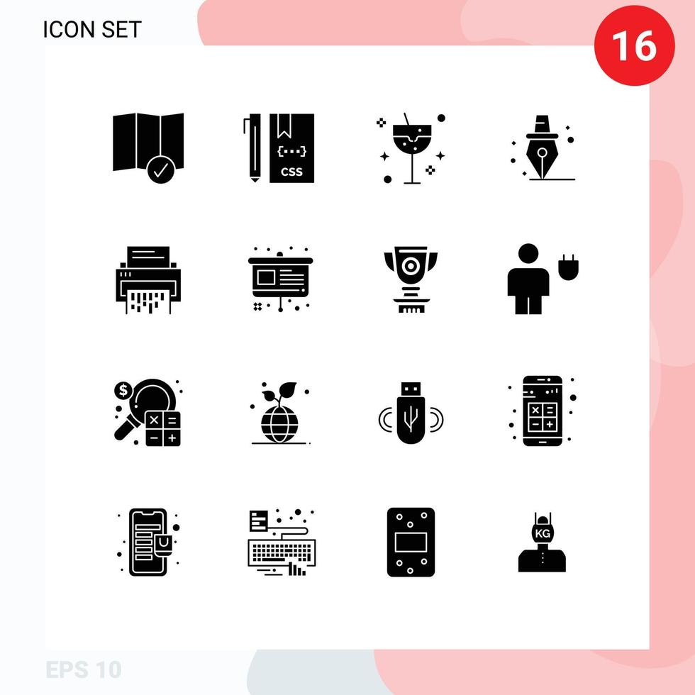 ensemble de 16 commercial solide glyphes pack pour supprimer confidentiel carnaval école éducation modifiable vecteur conception éléments