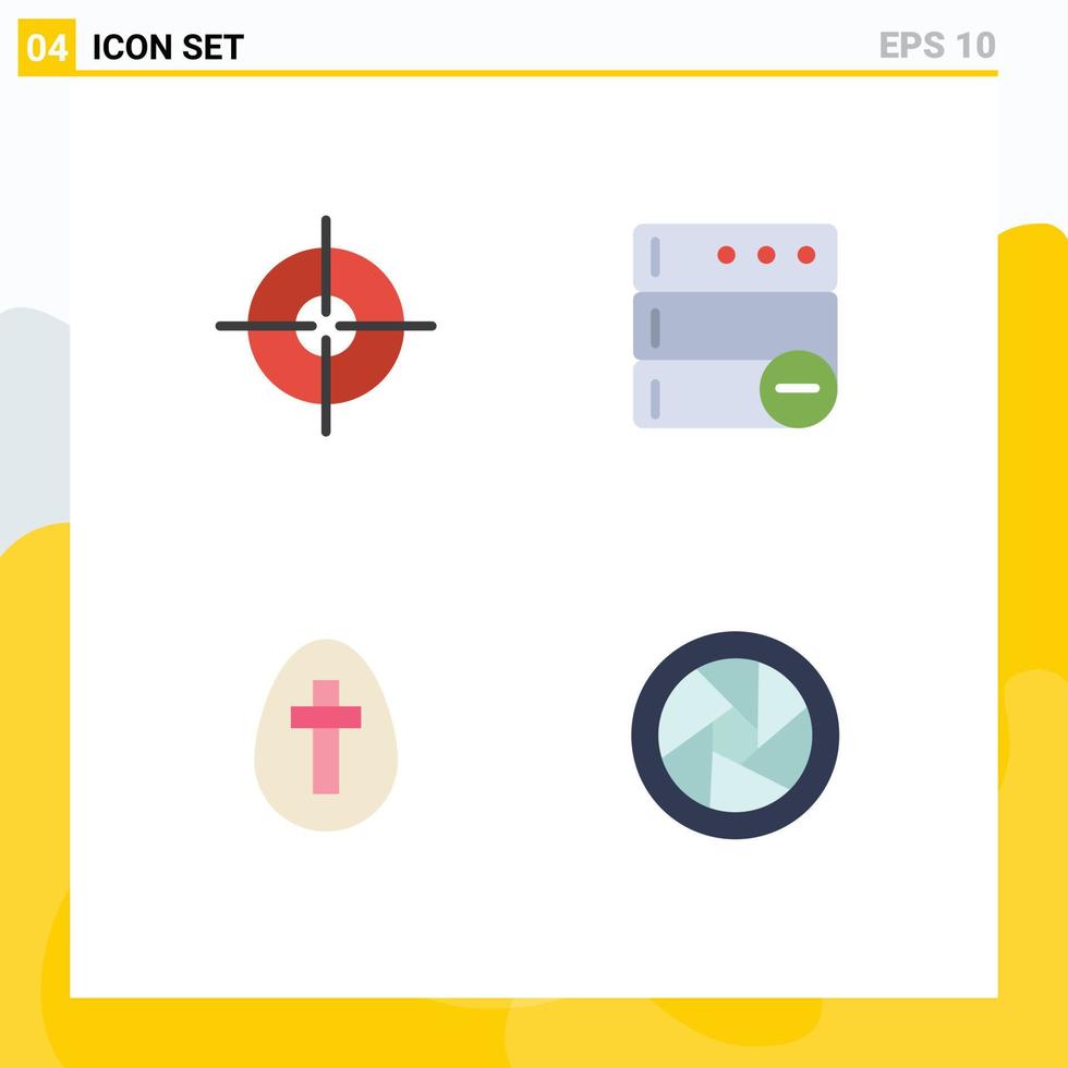 mobile interface plat icône ensemble de 4 pictogrammes de objectif signe base de données Oeuf caméra œil modifiable vecteur conception éléments
