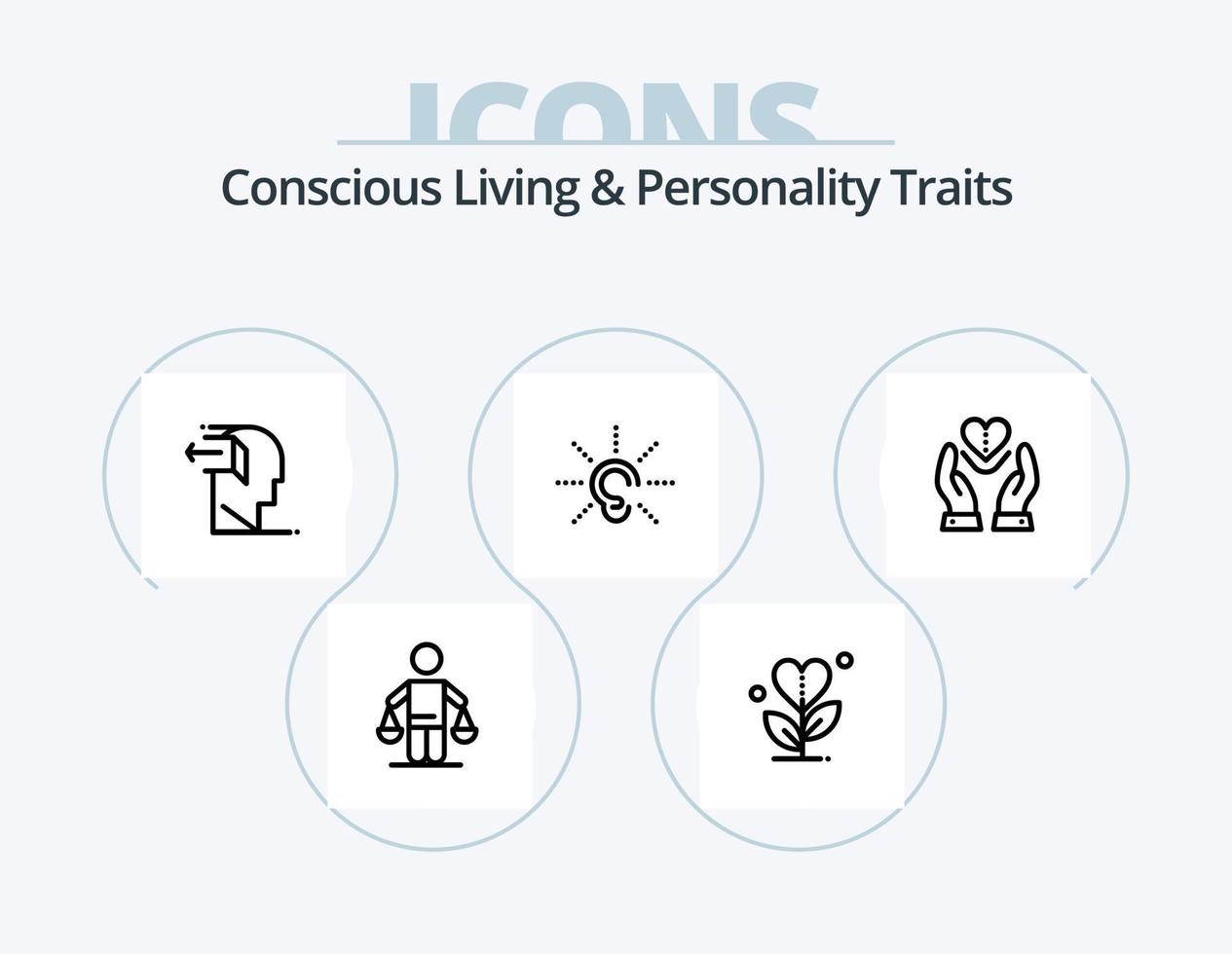 conscient vivant et personnalité traits ligne icône pack 5 icône conception. cœur. émotions. dehors. cassé. œil vecteur