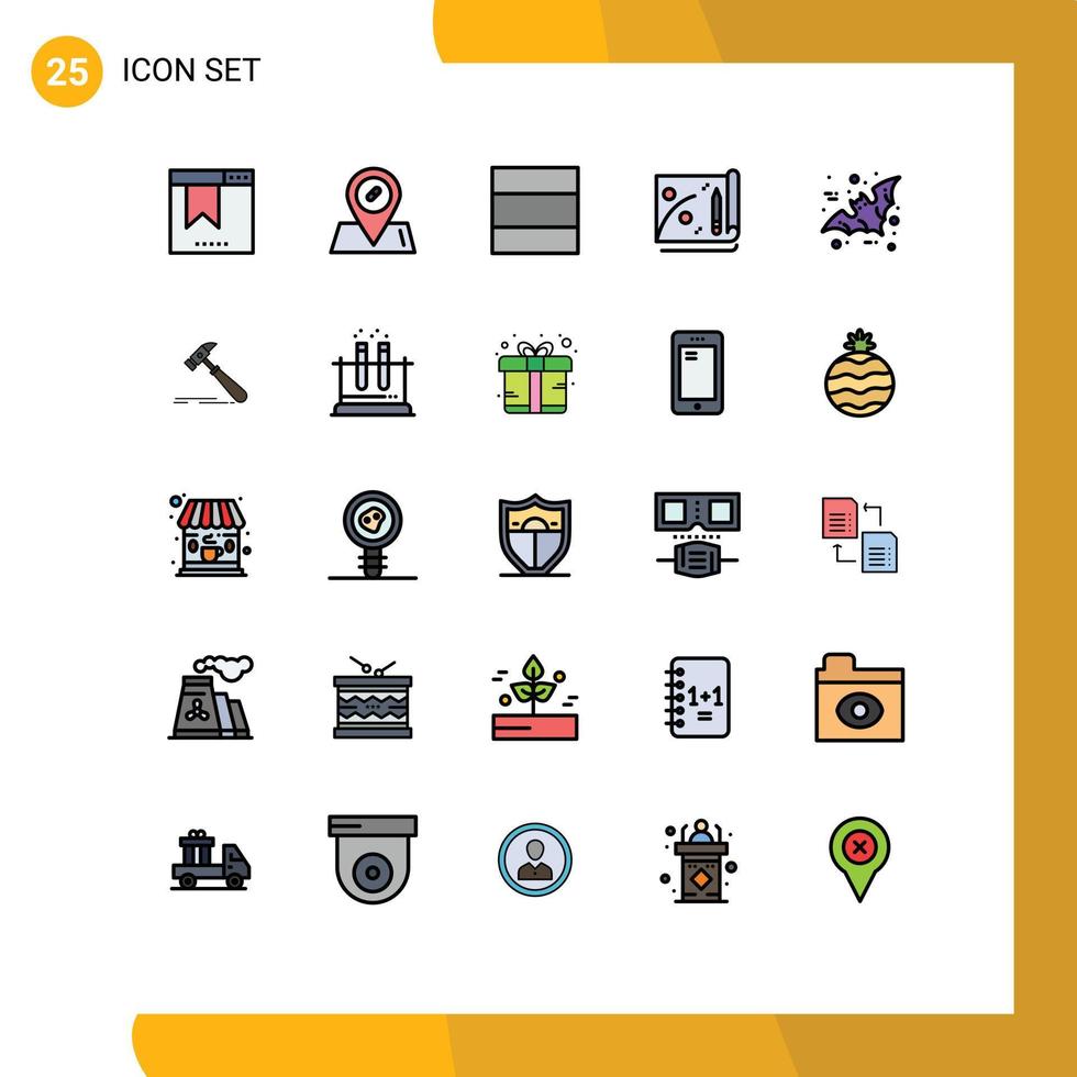 mobile interface rempli ligne plat Couleur ensemble de 25 pictogrammes de construction effrayant disposition Halloween chauve souris modifiable vecteur conception éléments