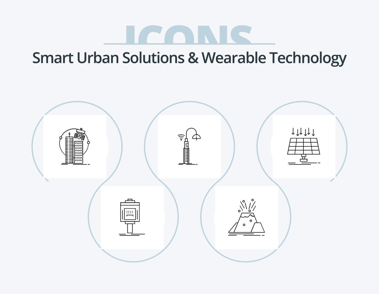 intelligent Urbain solutions et portable La technologie ligne icône pack 5 icône conception. Wifi. lumières. sécurité. lentille. cyber vecteur