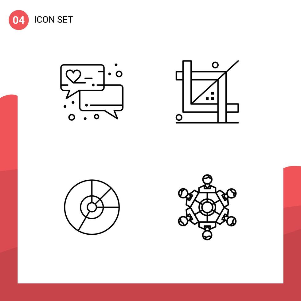 ensemble de 4 commercial ligne remplie plat couleurs pack pour l'amour bavarder affaires codage développement diagramme modifiable vecteur conception éléments