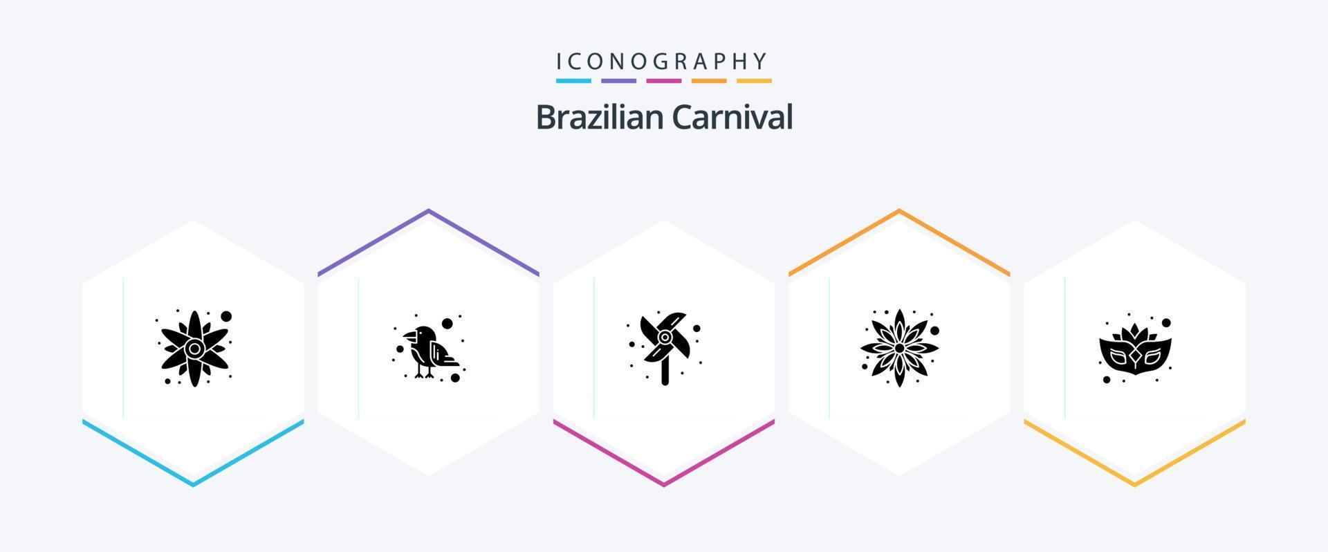 brésilien carnaval 25 glyphe icône pack comprenant . mascarade. Moulin à vent. masque. floral vecteur