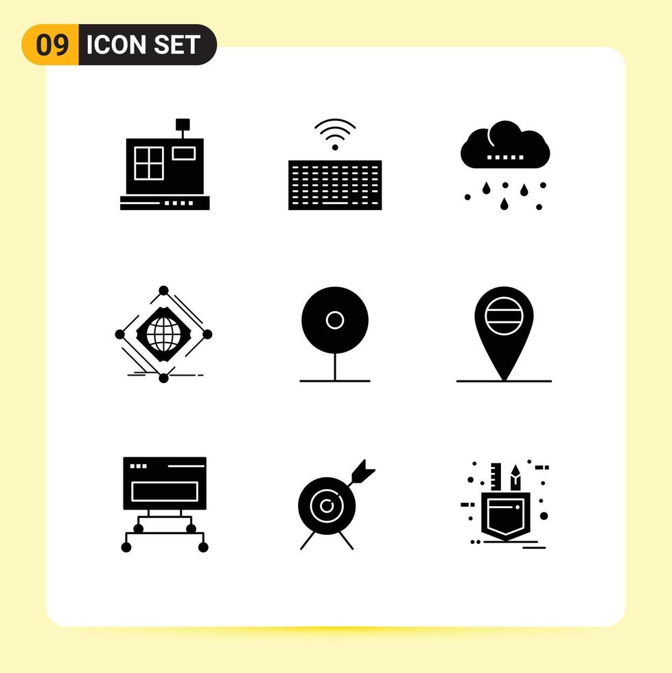 modifiable vecteur ligne pack de 9 Facile solide glyphes de vidéosurveillance la toile pluie net global modifiable vecteur conception éléments