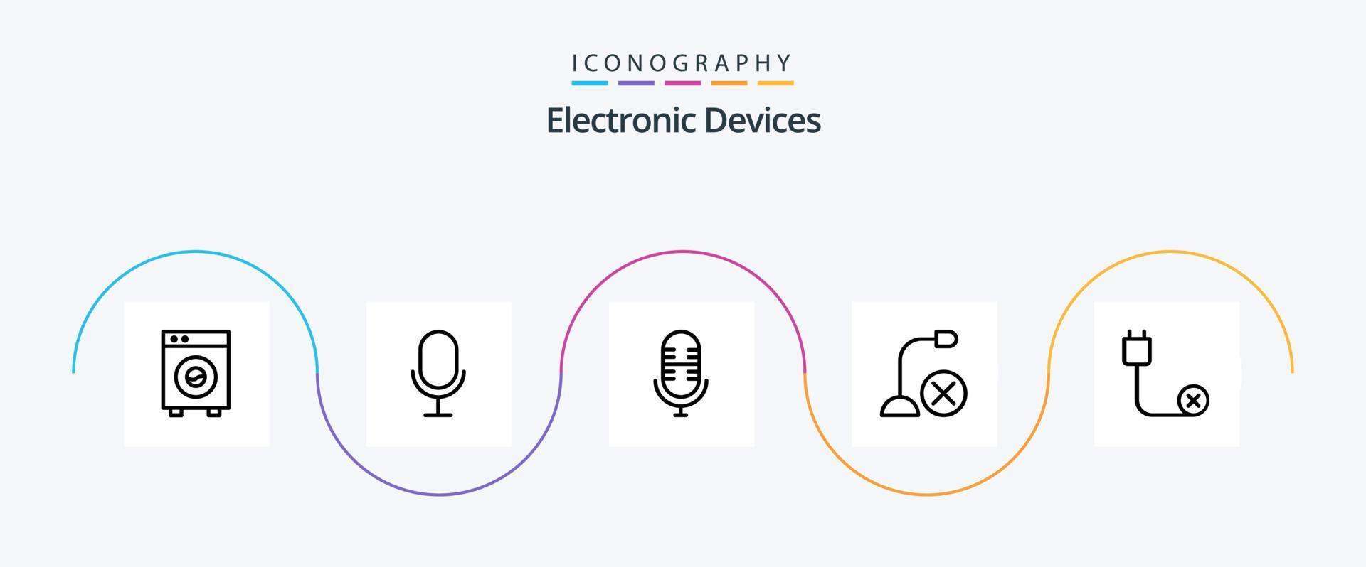 dispositifs ligne 5 icône pack comprenant corde. microphone. en direct. matériel. dispositifs vecteur