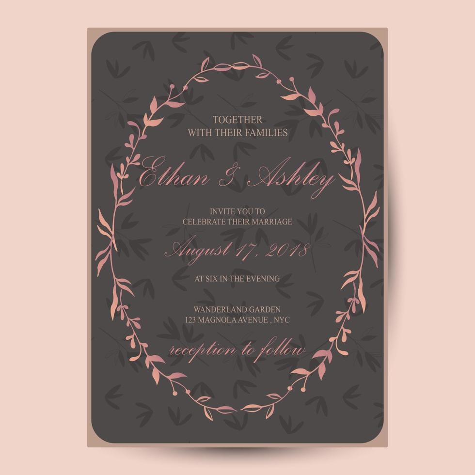 invitation de mariage mignon avec cadre à motif floral vecteur