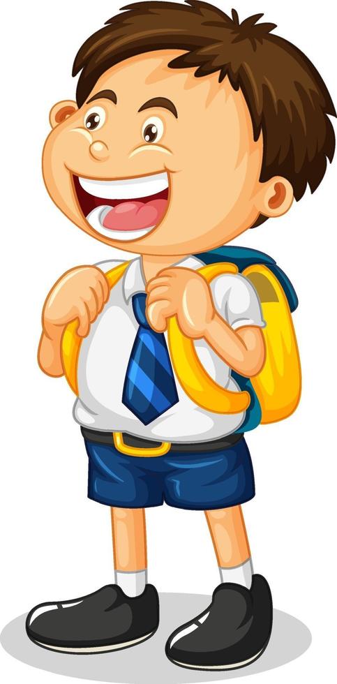 personnage de dessin animé petit garçon portant un uniforme étudiant vecteur