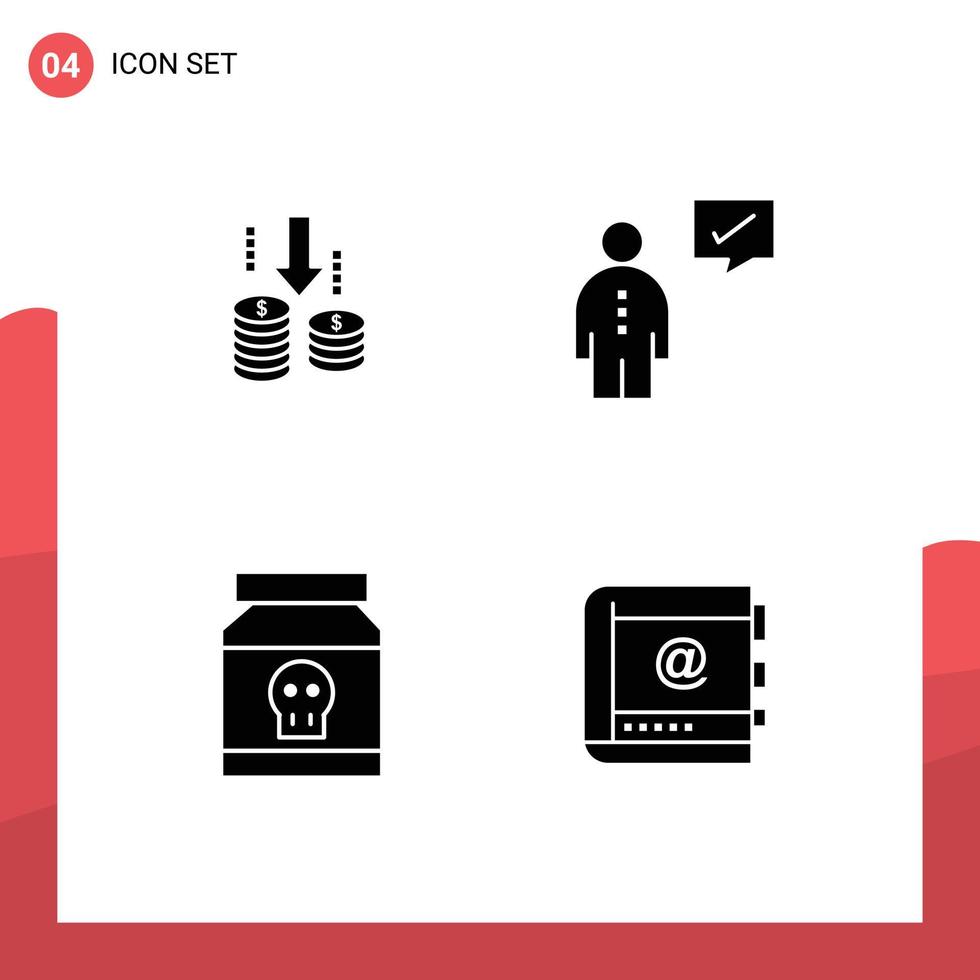 4 solide glyphe concept pour sites Internet mobile et applications argent danger une analyse entreprise poison modifiable vecteur conception éléments