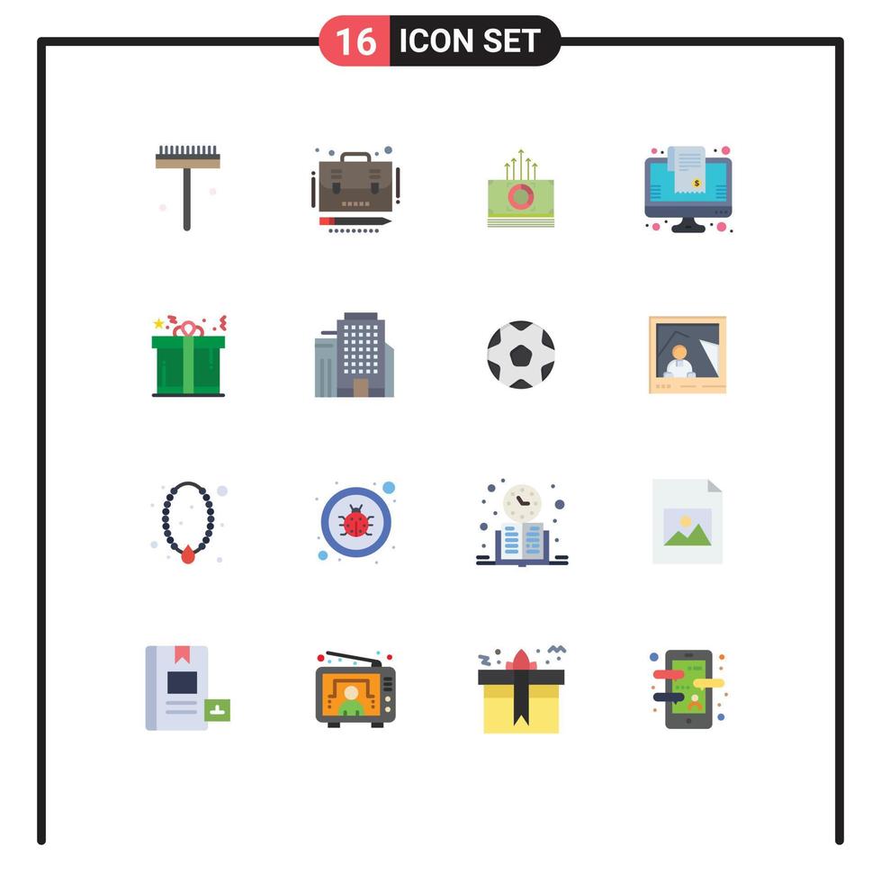 moderne ensemble de 16 plat couleurs pictogramme de boîte en ligne achats argent liste facture modifiable pack de Créatif vecteur conception éléments