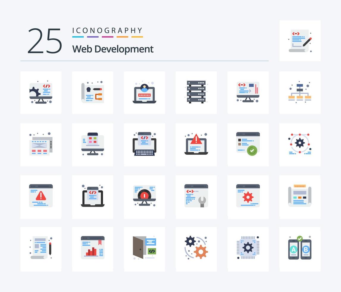 la toile développement 25 plat Couleur icône pack comprenant gestion. données. la toile. la toile. serveur vecteur