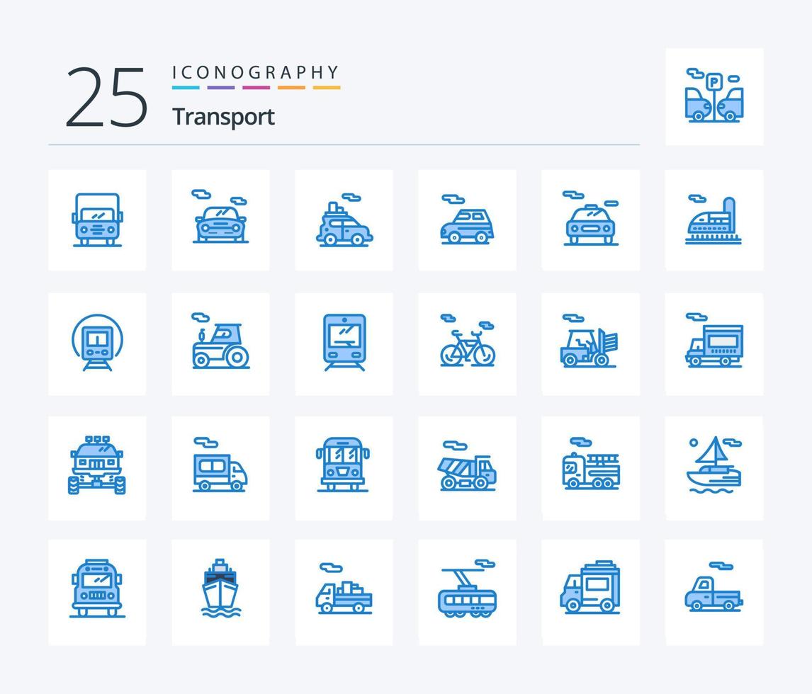 transport 25 bleu Couleur icône pack comprenant transport. train. auto. cortège. transport vecteur