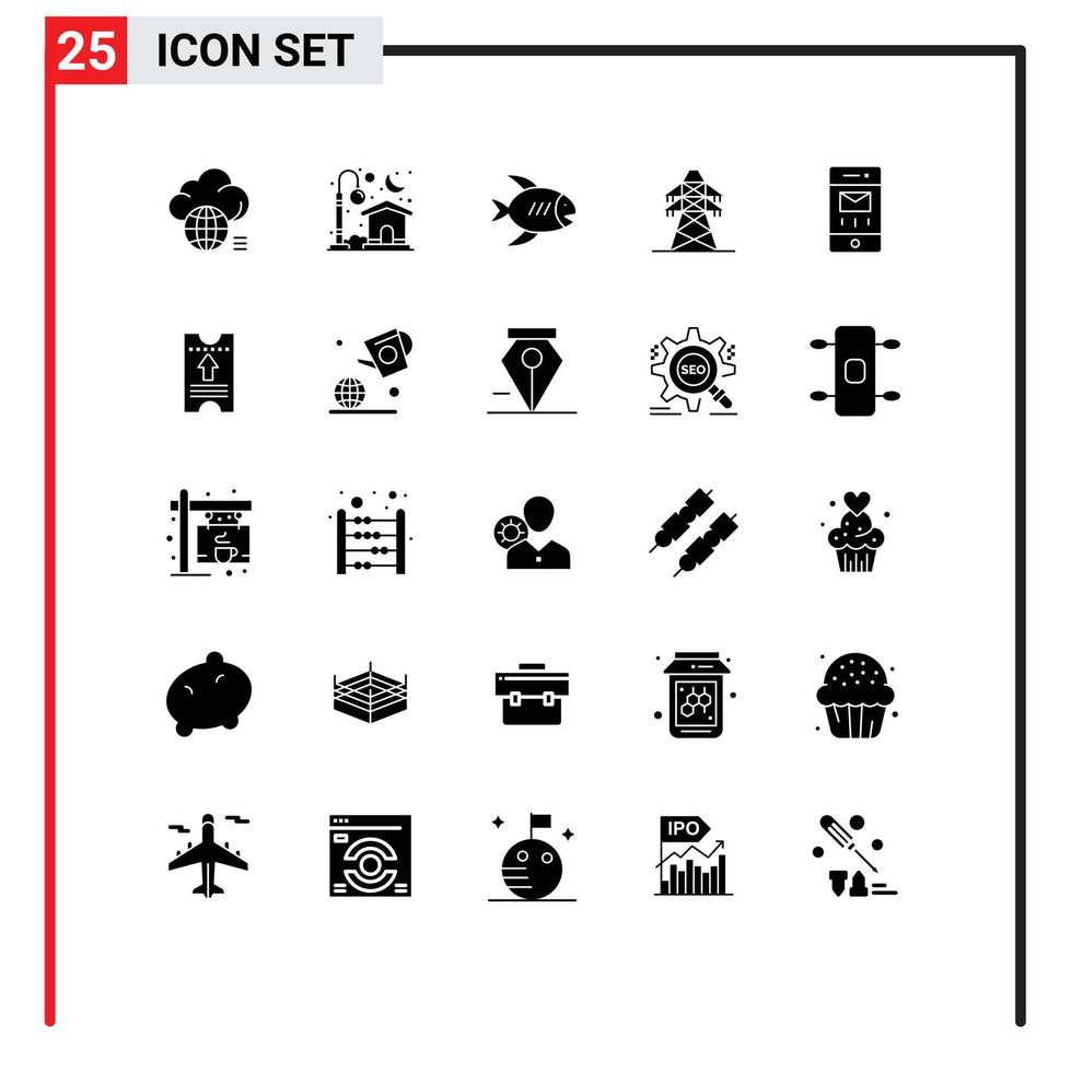 modifiable vecteur ligne pack de 25 Facile solide glyphes de enveloppes transmission lune énergie mer modifiable vecteur conception éléments